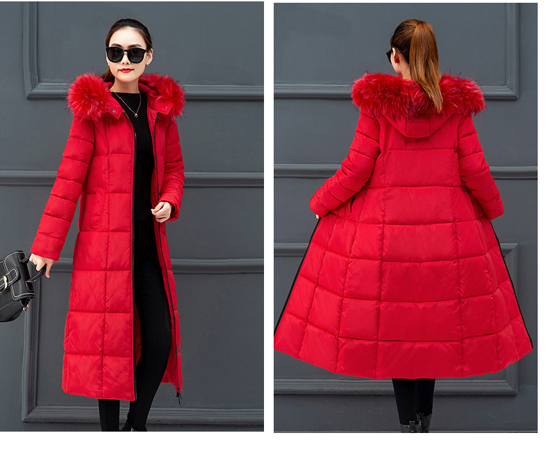 Cotton women autumn and winter New Korean version of the extended knee Warm jacket cotton suit female plus size loose solid color fur collar cotton jack_voghion.com