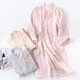 Spring and Summer Gauze Pure Cotton Kimono Bathrobe Nightgown Women's Japanese Style Long Nightgown Floral Lace-up Pajamas Sweatshirt