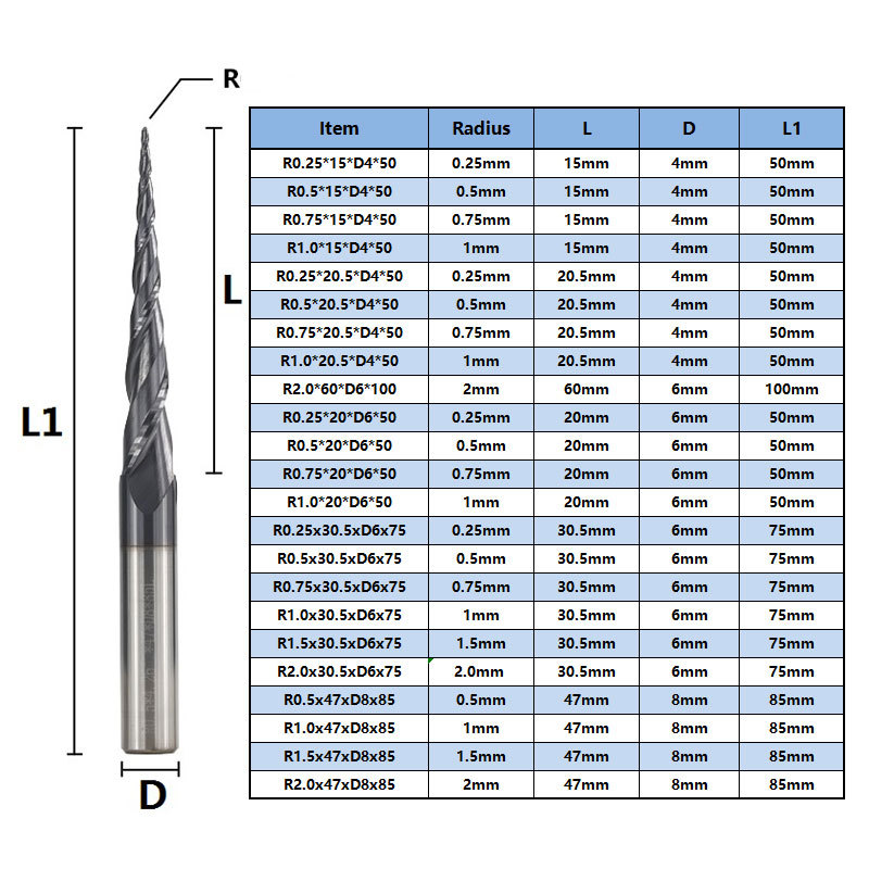 Cross-border new 2-blade taper ball end milling cutter black coated carbide tungsten steel engraving milling cutter wholesale