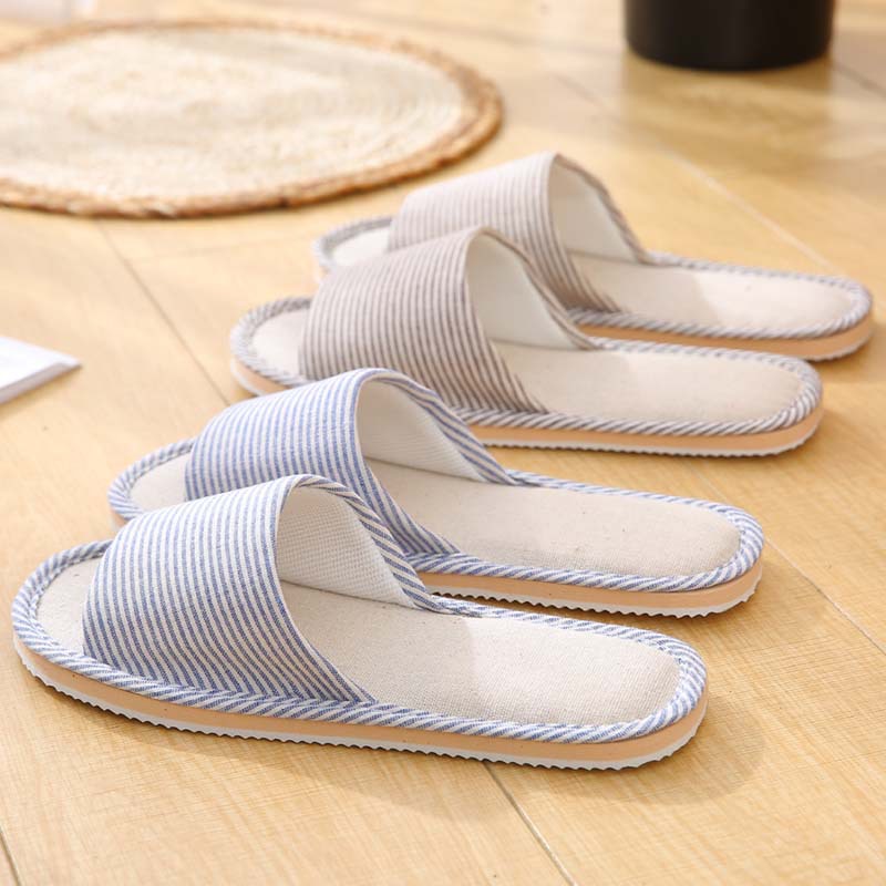 Four seasons linen home slippers indoor home floor EVA non-slip couple striped linen slippers for men and women Wholesale