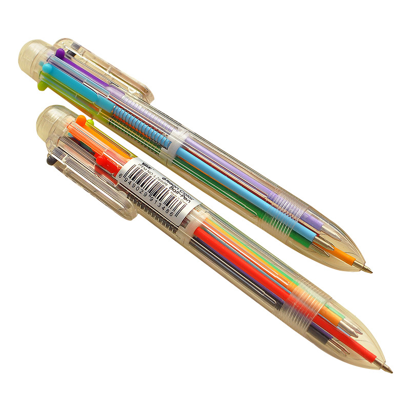 Korean creative stationery cute multi-color ballpoint pen transparent rod multi-function push color oil pen 6 refills