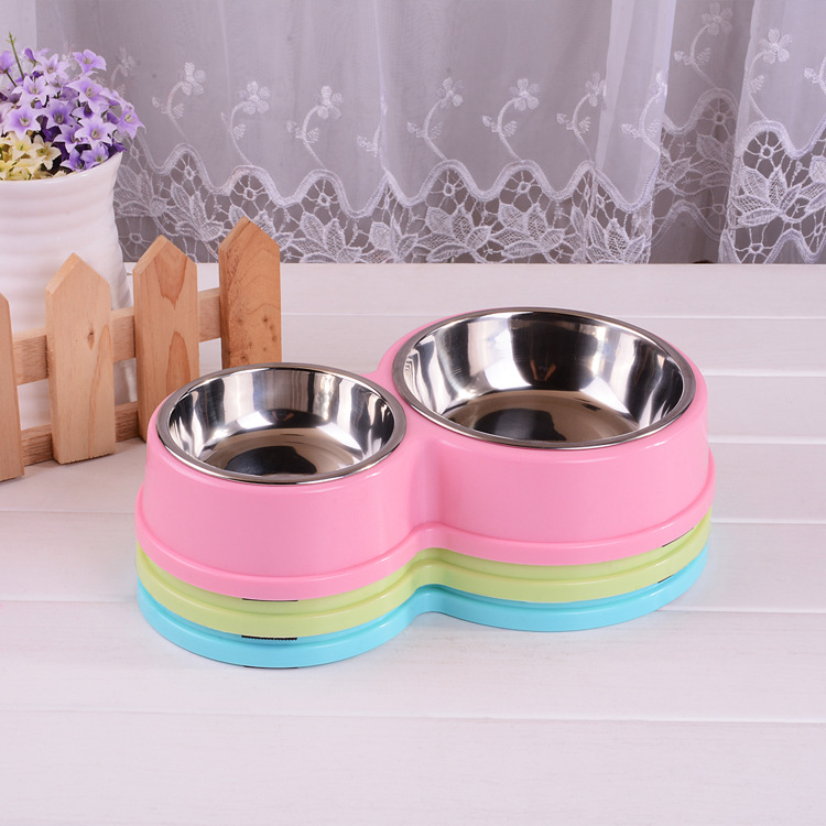 New pet stainless steel dog bowl pet supplies cat bowl pet bowl gourd double bowl multi-color optional