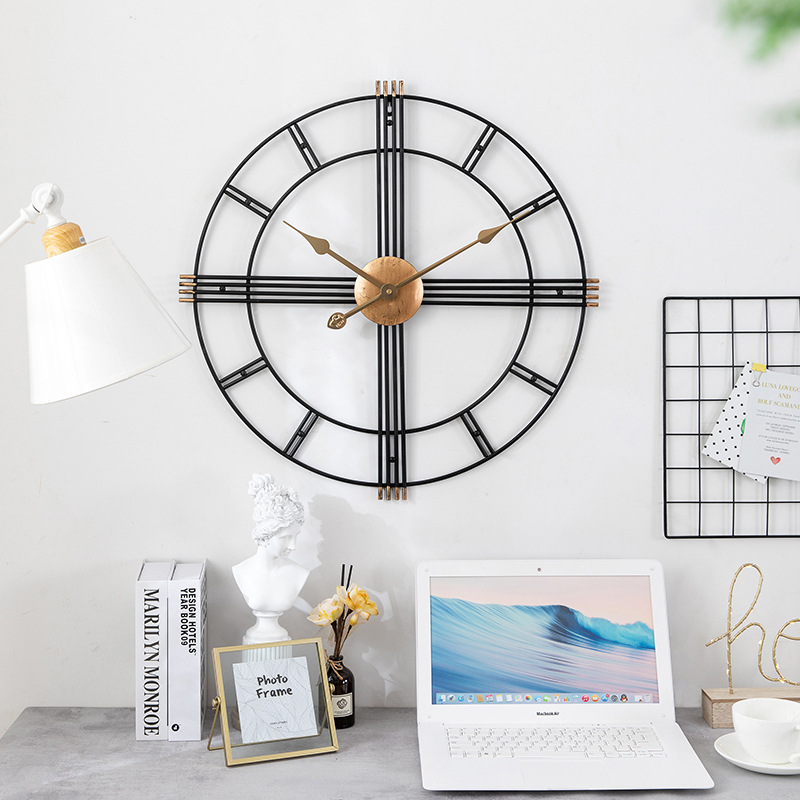 Nordic wall clock modern minimalist living room iron clock creative antique silent metal decorative clock wall clock
