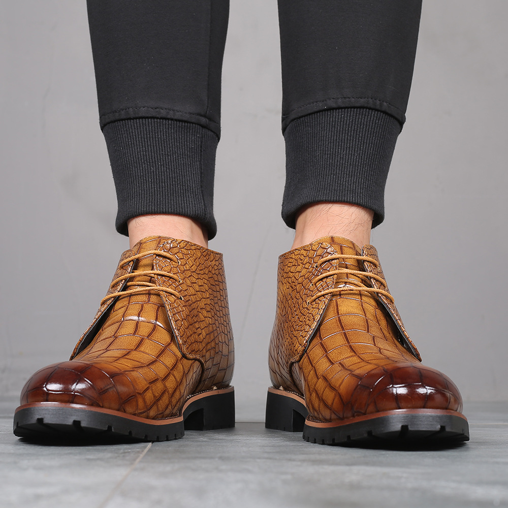 New Men's Pointed Toe Casual Shoes Men's Leather Boots Front Lace-up Martin Boots Large Size Men's Shoes Cross-border Foreign Trade Leather Shoes