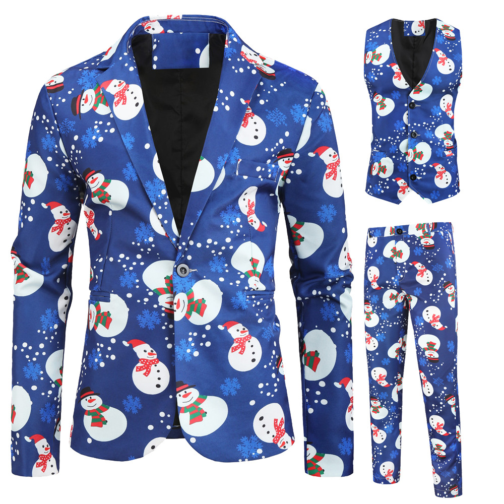 2019 Foreign Trade New Men's Casual Suit Three-piece Christmas Printed Suit Men's Slim-fit Single-button Suit
