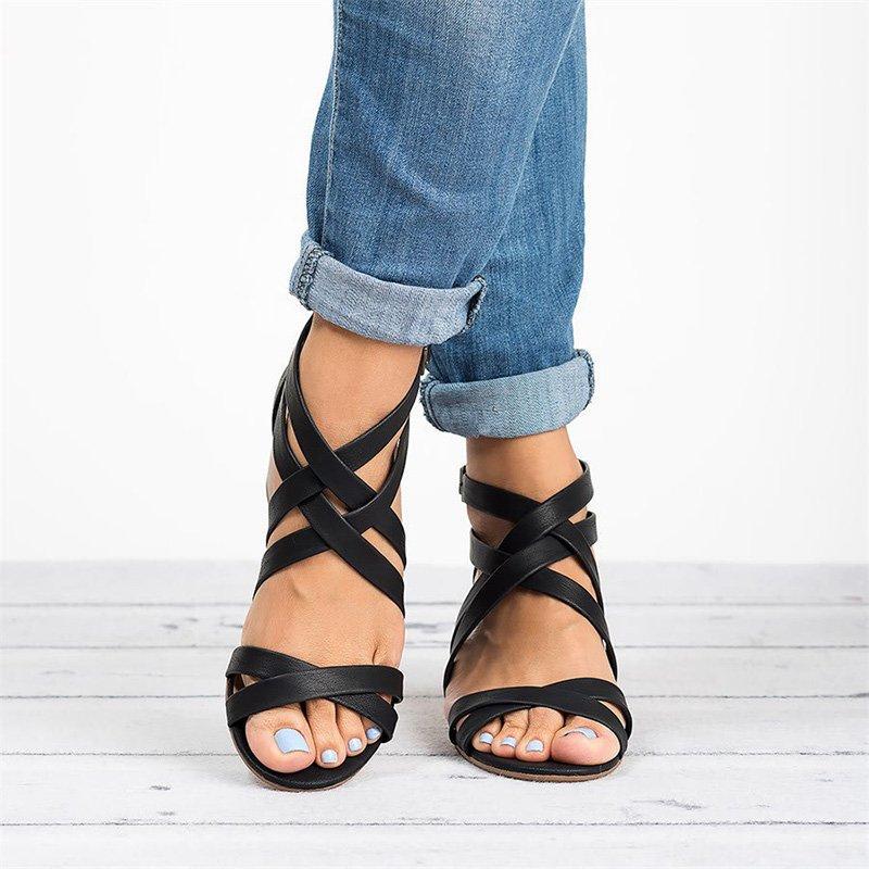 Juti spring and summer new wish Amazon independent station European and American Foreign trade plus size cross strap sandals for women