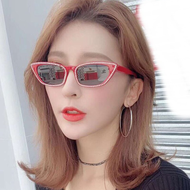 Imitation diamond cat eye sunglasses Internet celebrity same style 2019 fashion small frame trendy personalized sunglasses sunglasses 5100
