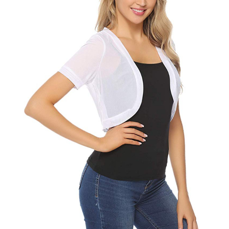 European and American-style Tulle Shawl Women's Top Cardigan Outwear Summer Fashionable Short-sleeved Breathable Mesh Beach Sun Protection Clothing