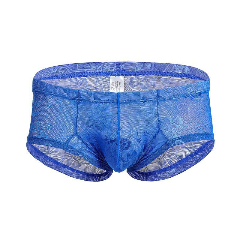 Wholesale Manufacturer Men's Flat-Front Lace Transparent Breathable Sexy Low-Waist Men's Four-Pointers Trendy