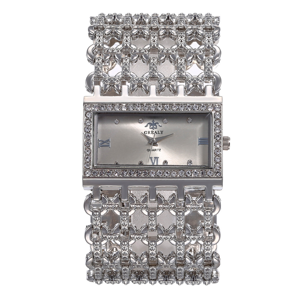 Personalized Square Case Large Strap Fashion Bracelet Quartz Watch Women's, Full Diamond Women's Set Watch