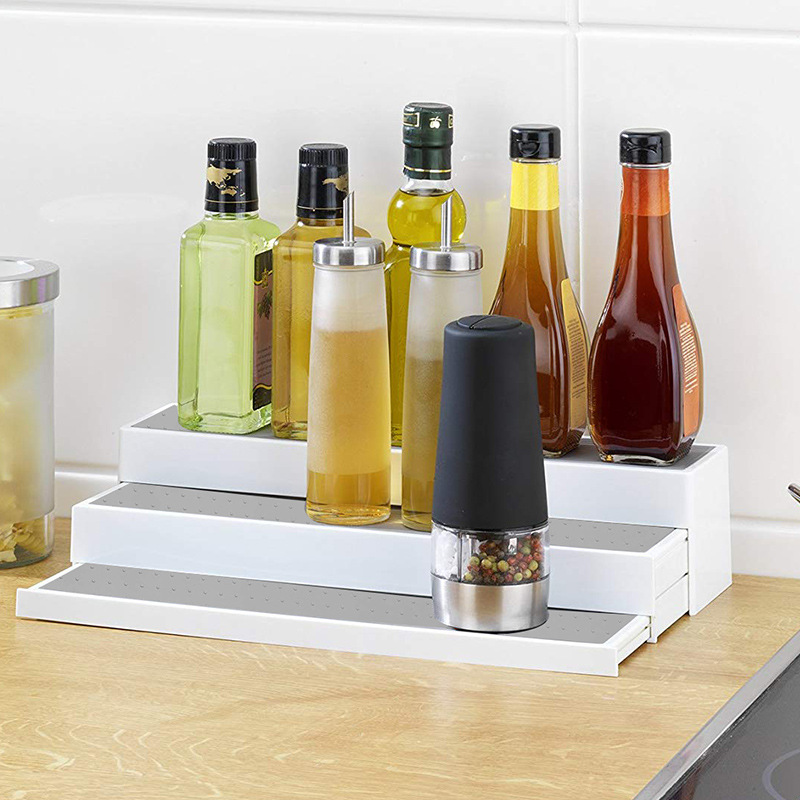 Three-layer telescopic seasoning rack ABS seasoning storage rack kitchen storage rack home storage 2019 new product