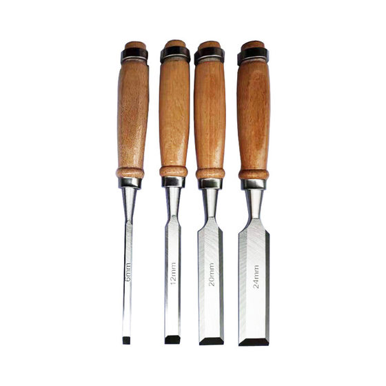 Artisan tools woodworking chisel 4Ps cast iron hanging bag wooden handle woodworking chisel. Two-color through-the-heart Big head nail handle flat chisel