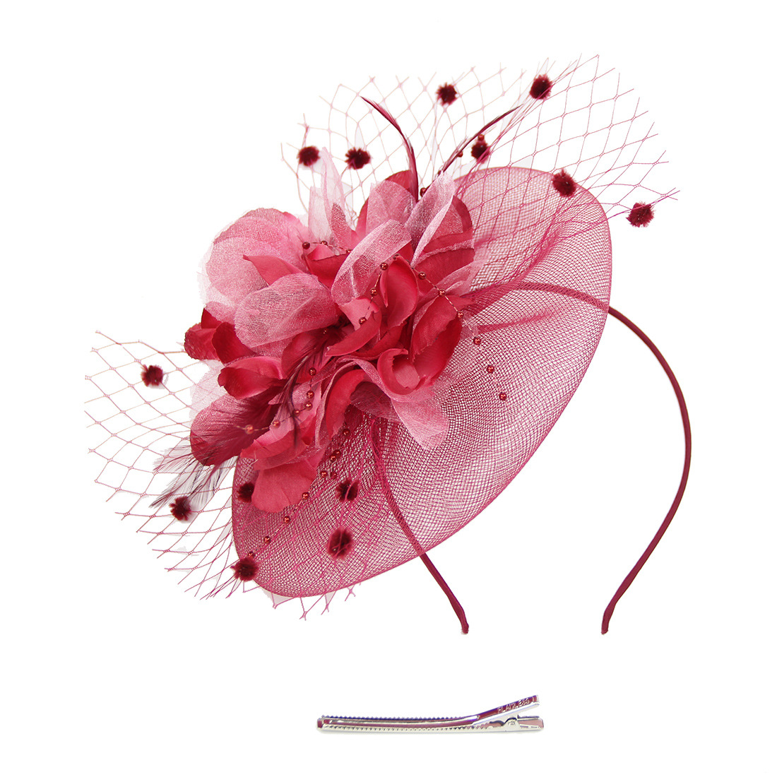 Boutique factory direct bridal hat retro mesh hair flower feather hair accessories small hat hairpin bridal headdress_voghion.com