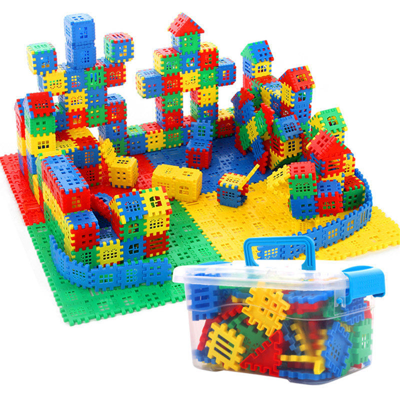 Large children's puzzle intelligence box plastic mosaic building blocks house group assembled kindergarten early education toys wholesale
