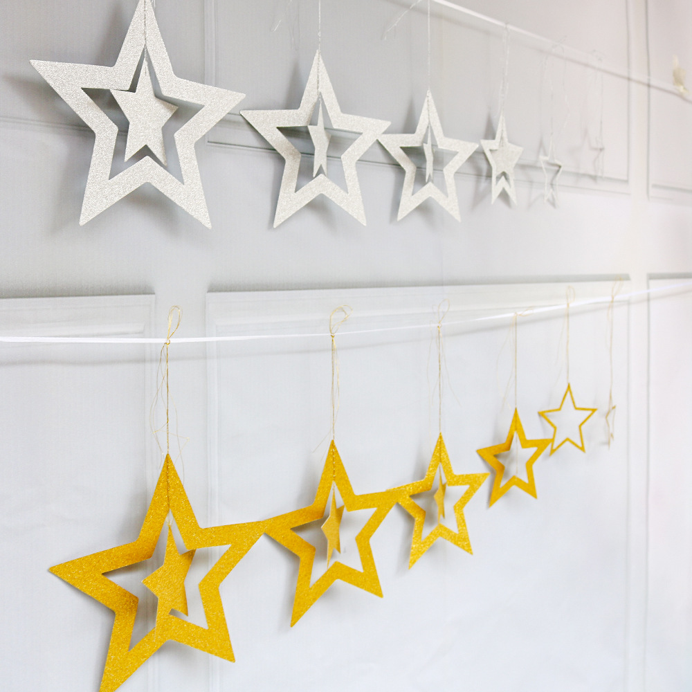 Hollow Stars 7 sets of hanging ornaments birthday party Christmas decoration Christmas ornaments five-pointed star ceiling hanging ornaments