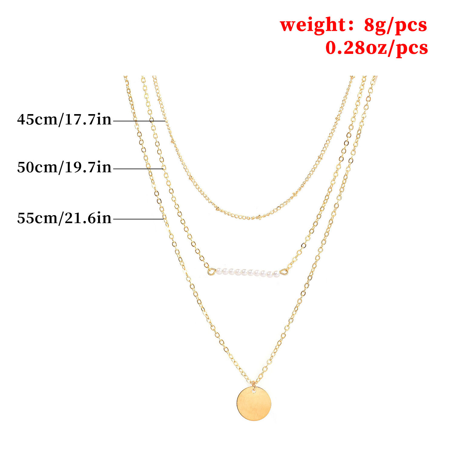 European and American foreign trade hot new copper bead chain Pearl round sequin multi-layer set short necklace