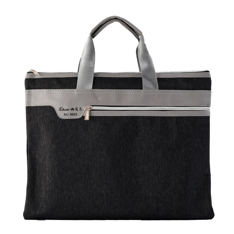 Boutique Fashion Canvas Portable Briefcase Double-layer Zipper Document Bag Information Document Office Storage Briefcase