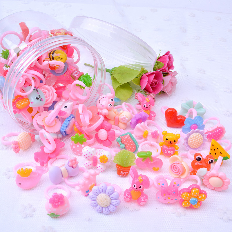 Hot sale canned boxed children's cartoon frosted ring resin acrylic ring kindergarten small gift wholesale