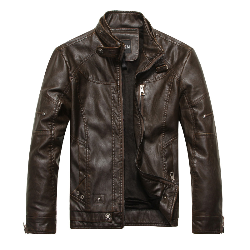Factory cross-border men's leather winter vintage motorcycle washed PU leather jacket men's collar plus velvet men's jacket explosions