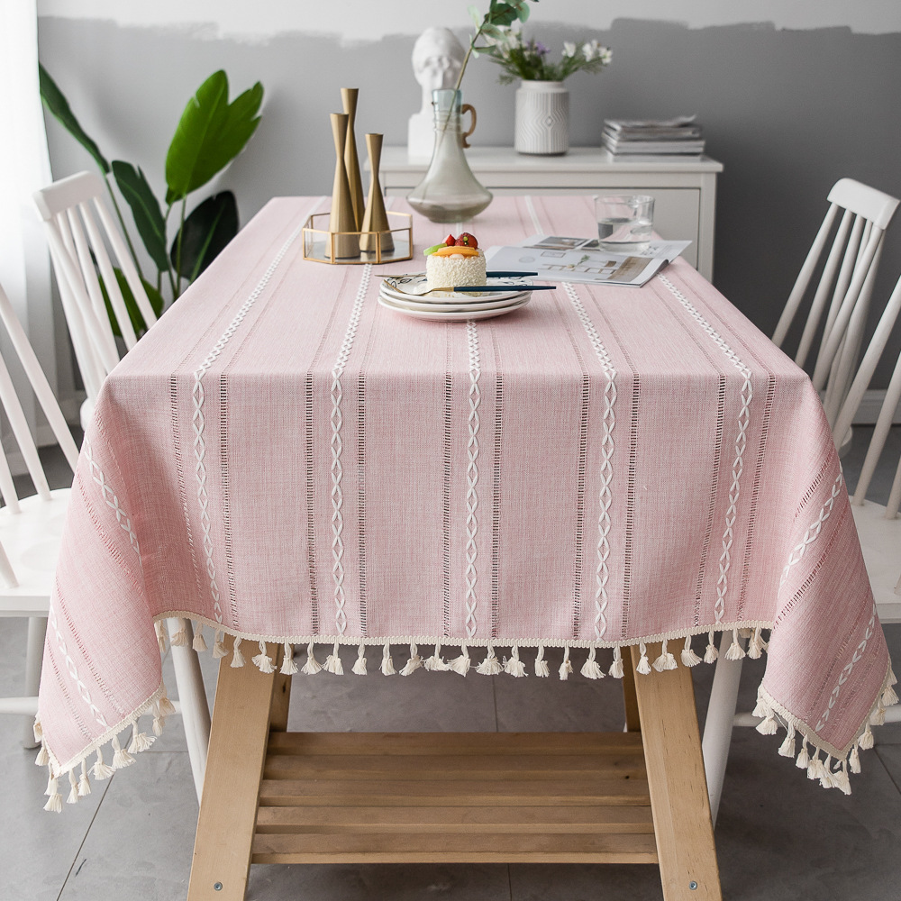 New minimalist modern tablecloth 3D embroidered cotton linen fabric small fresh tea table cover rectangular factory wholesale