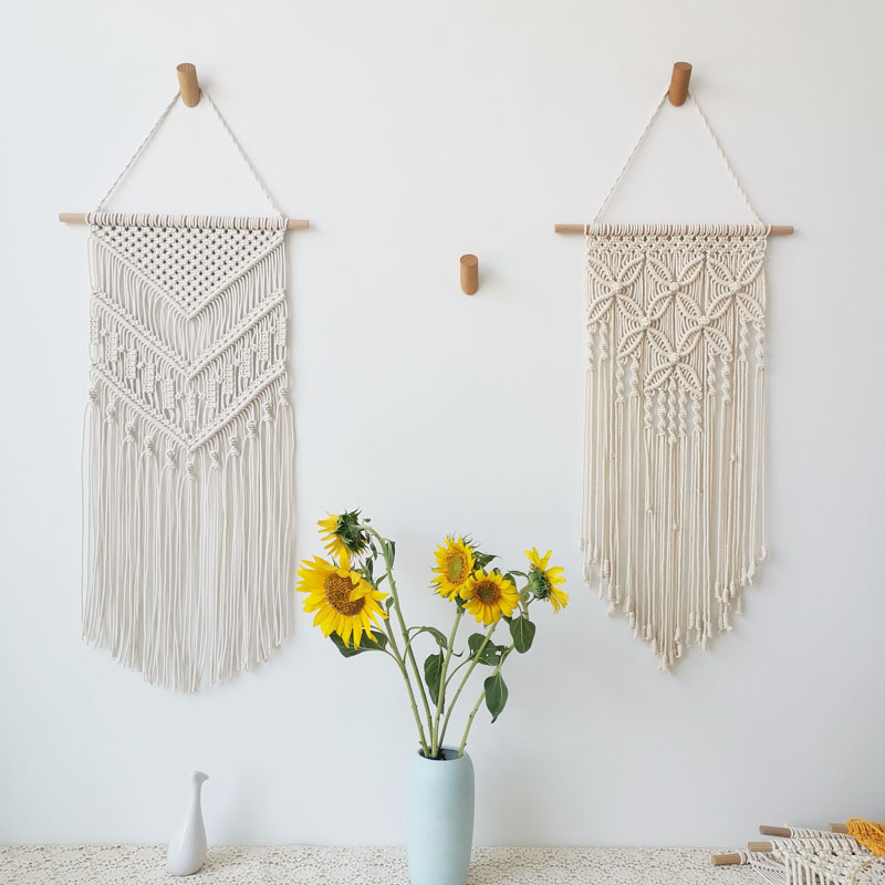 Hand-Woven Cotton Rope Tapestry Bohemian Hanging Wall Decoration Homestay Decoration Nordic Style Living Room Tapestry with Tassels
