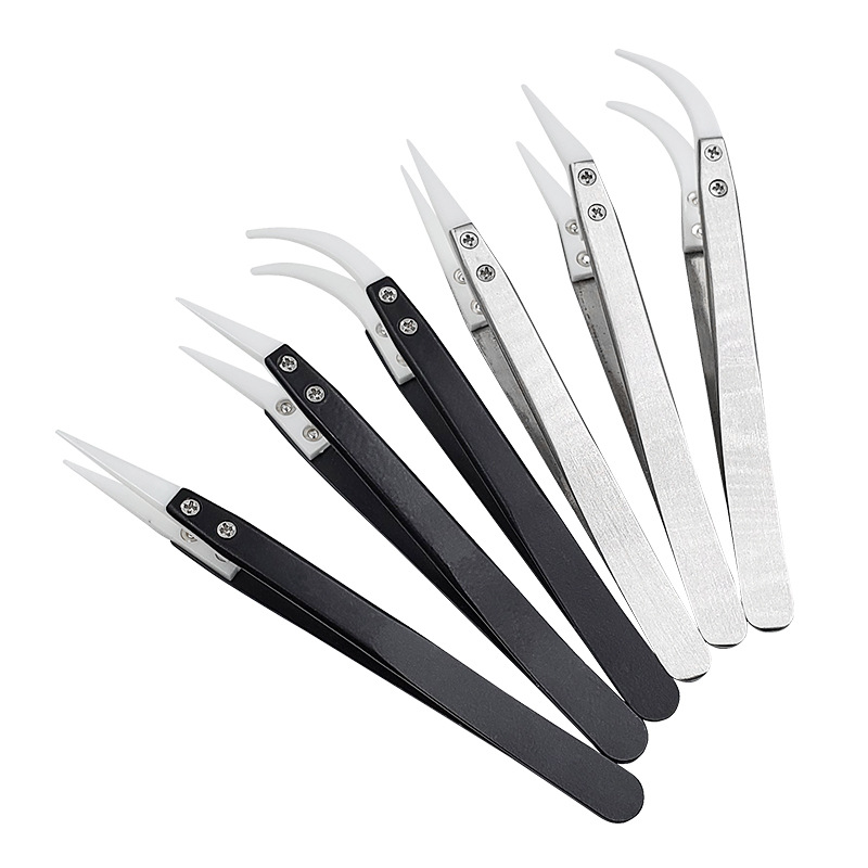 Black handle ceramic tweezers high temperature resistant tweezers acid and alkali corrosion resistant insulation anti-static clamping tool