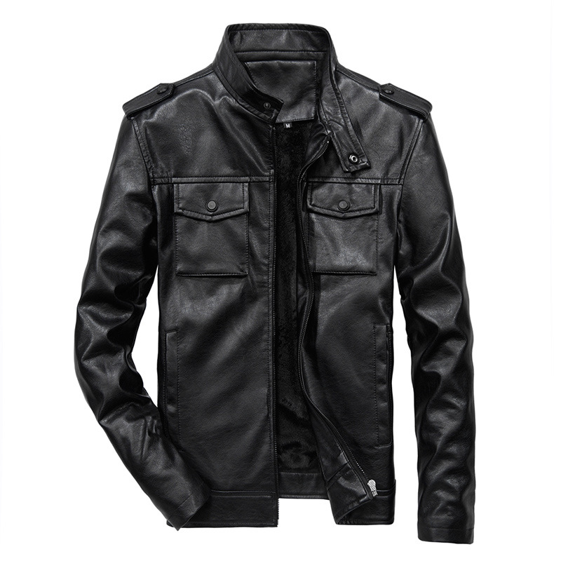 Cross-Border men's leather jacket stand collar trendy spring and autumn new leather jacket handsome motorcycle clothing youth large size coat