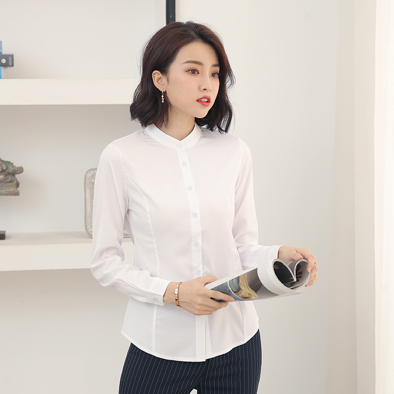 Yan Xiao Xiao stand collar white shirt women's long sleeve formal dress professional 2021 Spring and Autumn New Base shirt work clothes