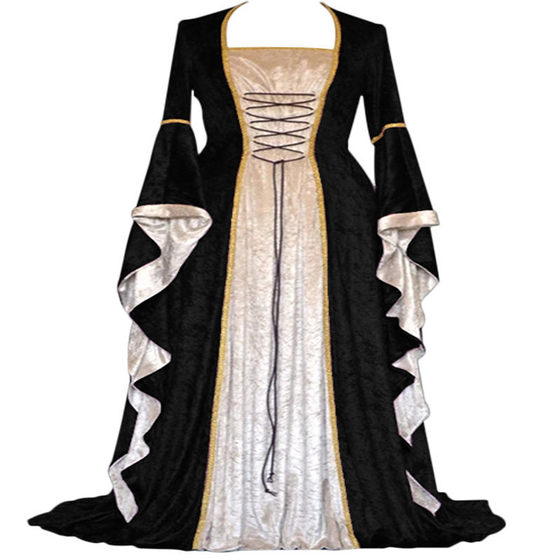 2023wish AliExpress gold velvet bell sleeve retro medieval European court Long and floor skirt