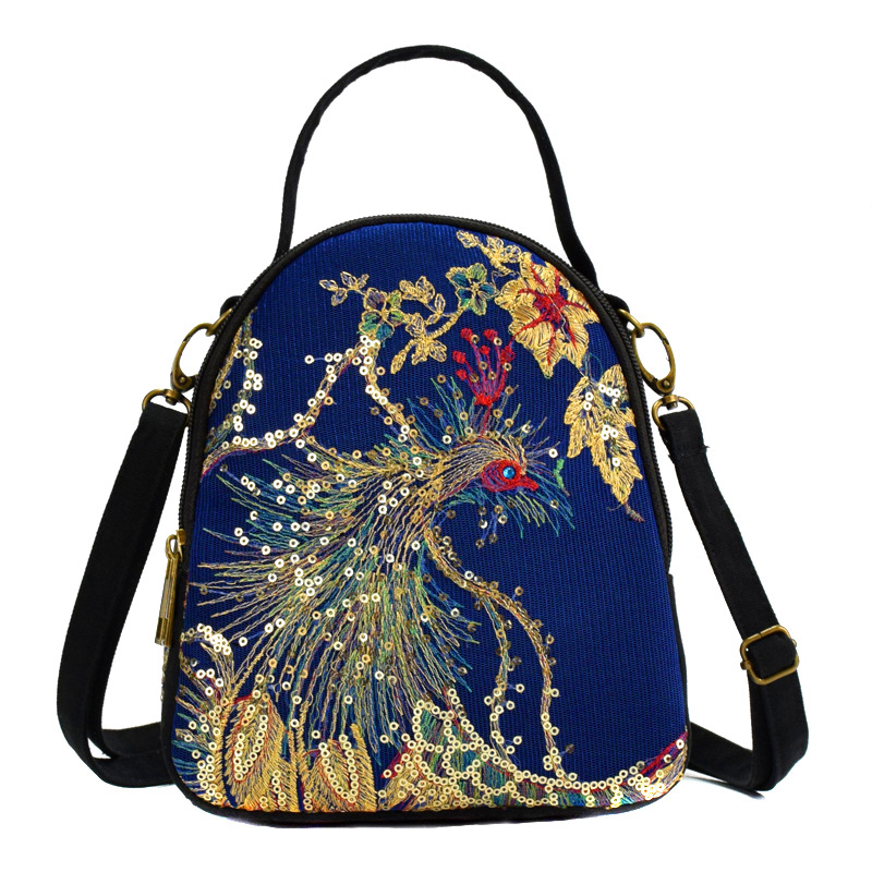 Cross-border source 2019 new sequin bag ethnic embroidered portable diagonal canvas embroidery small bag