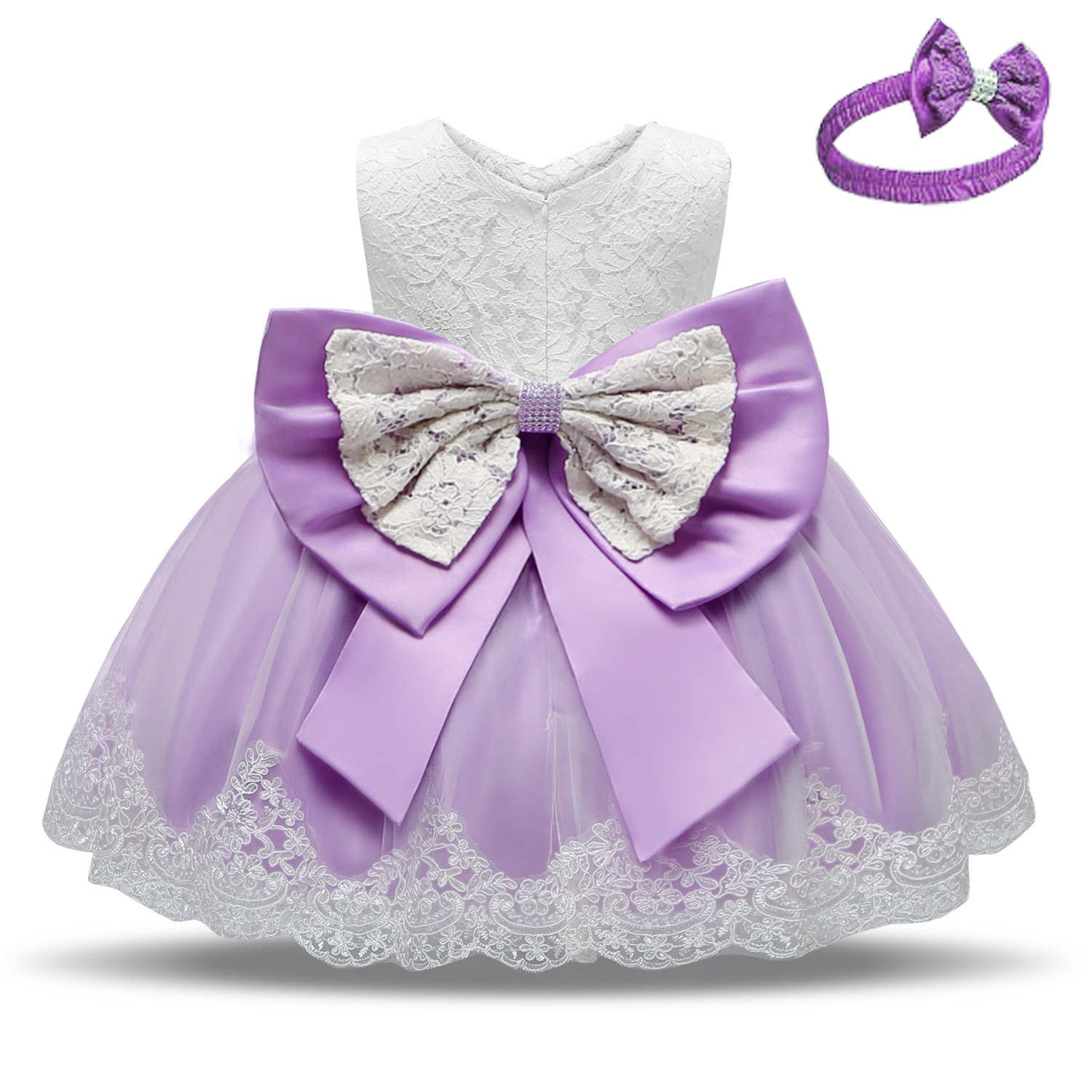 Baby One Year Old Dress 2021 Cross-border New Full Moon Dress Women's Mesh Printed Bow Baby Dress