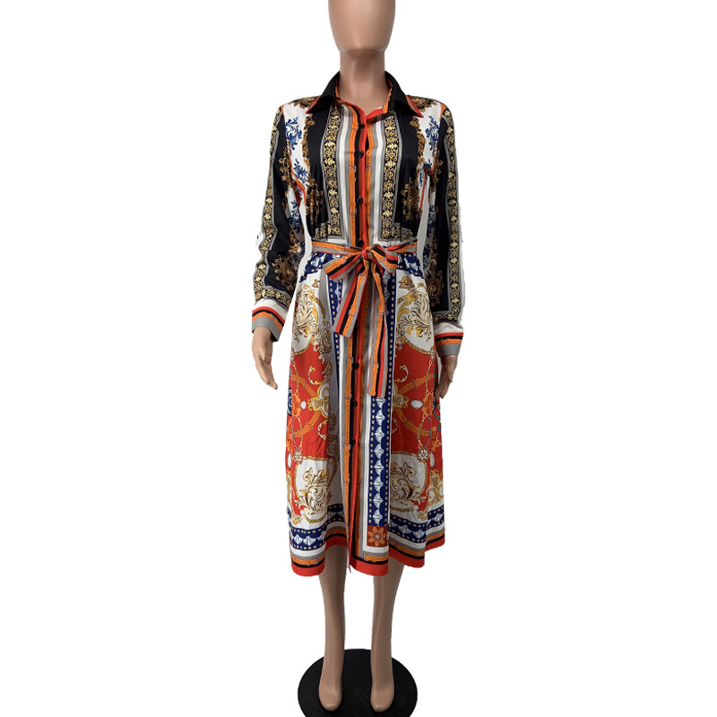 887 foreign trade Amazon retro ethnic women's clothing European and American printed long sleeve shirt African dress autumn