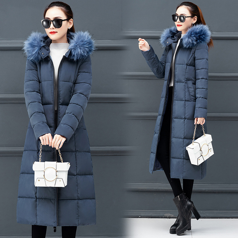 Cotton women autumn and winter New Korean version of the extended knee Warm jacket cotton suit female plus size loose solid color fur collar cotton jack_voghion.com