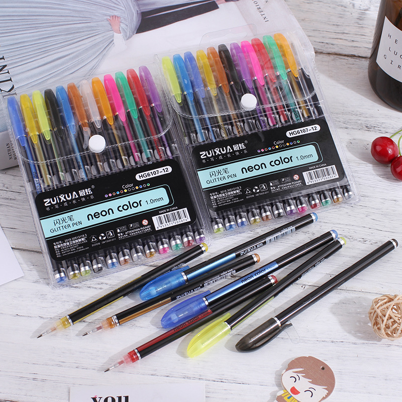 Creative Boxed 12 Color Glitter Pen Student Marking Highlighter Children's DIY Graffiti Pen Pastel Hand Account Pen Set