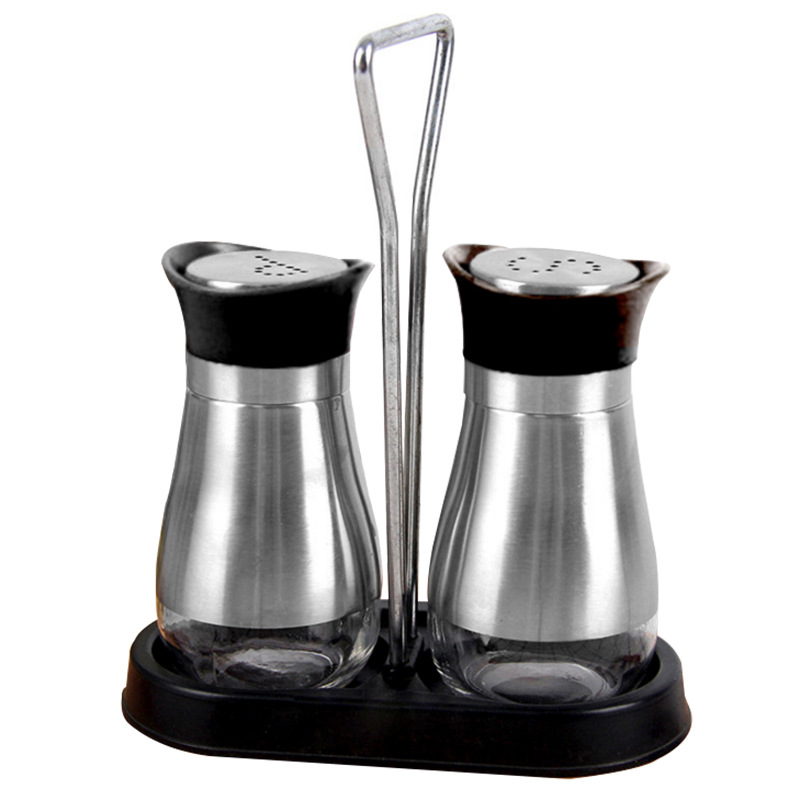 Kitchen supplies stainless steel glass seasoning jar seasoning bottle suit salt jar solid modern simple pepper and salt seasoning bottle