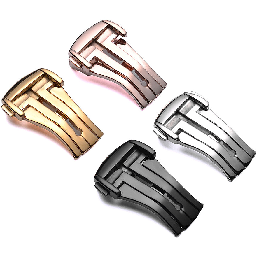 European butterfly fly stainless steel belt buckle 14 16 18 20mm leather strap stainless steel folding buckle double butterfly buckle