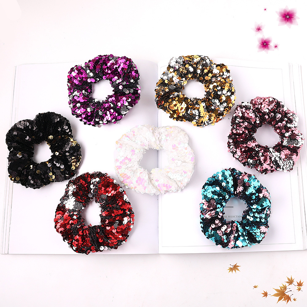 Qiyue Cross-border New Two-color Mermaid Flip Large Bowel Ring Fish Scale Large Sequin Large Bowel Hair Ring Head Flower B169-A