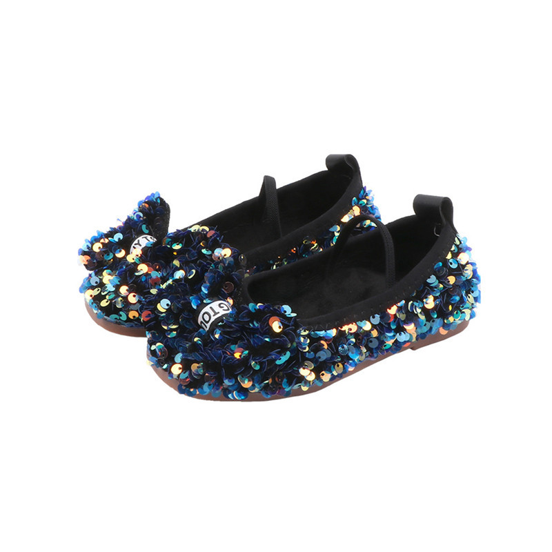 Girls' 2020 Spring and Autumn New Korean Style Casual Children's Shoes Sequin Bow Princess Dance Shoes