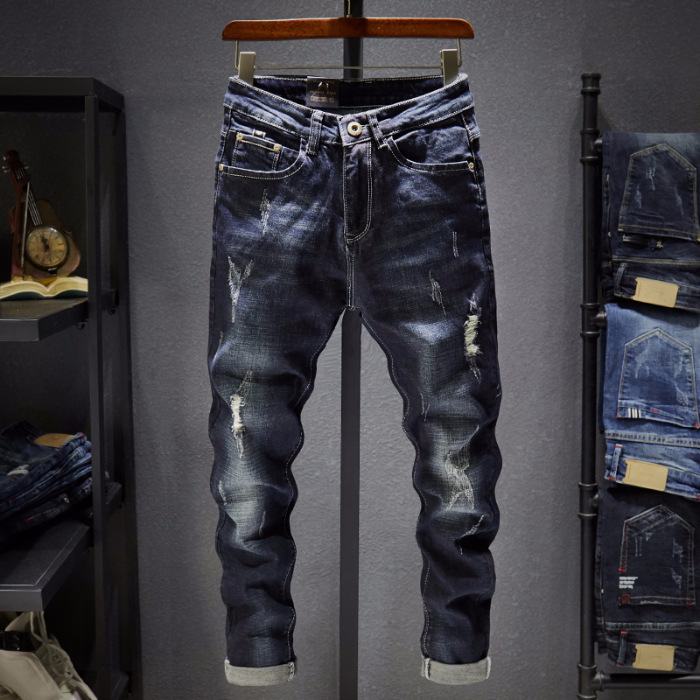Ripped Jeans Men's Small Foot Slim-fit Korean Fashionable 2019 New Arrival Men's Stretch All-match Scraping Long Pants for Men