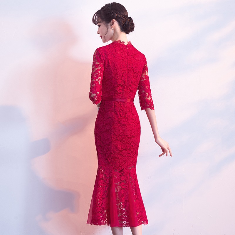 Bride Toast Dress Cheongsam 2023 New Spring Red Back Door Banquet Evening Dress Fishtail Modern Wedding Dress