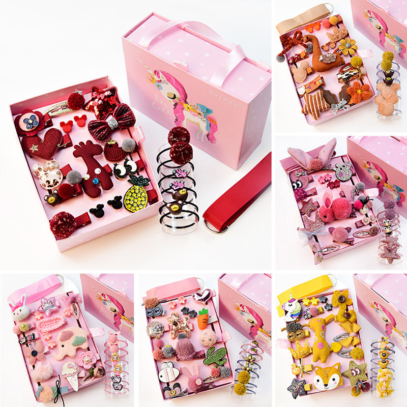 Rubber Band Hair Band Female Cartoon Korean Children's Little Girl Headwear Hair Accessories Hairpin Set Gift Box Birthday Gift