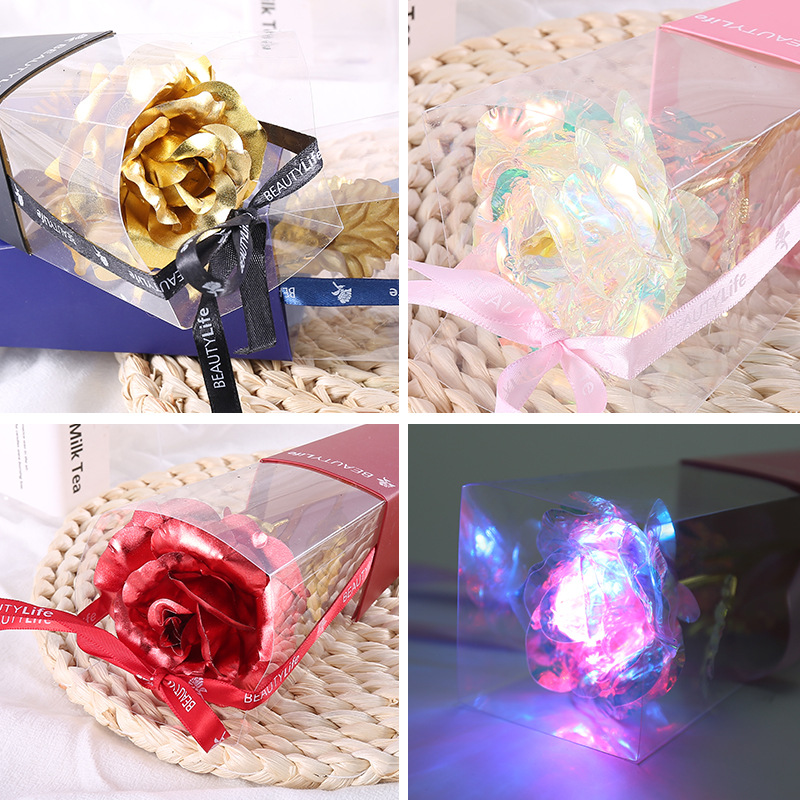 Mother's Day Gift Gold Foil Flower Torch Single Rose Eternal Flower Birthday Gift Company Activity Creative Gift