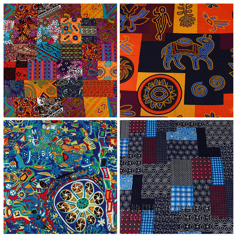 Wholesale cotton and linen printing fabric stitching printing irregular patchwork women's clothing dress ethnic style handmade fabric