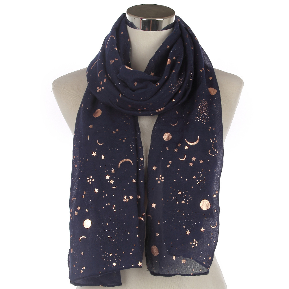 跨境 亞馬遜ebay歐美燙金星星月亮圍巾 star moon foil scarf