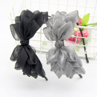 Korean Big Bow Headband Spring and Summer Fashion Sweet Bright Mesh Head Buckle Solid Color Super Fairy Hair Card Jewelry