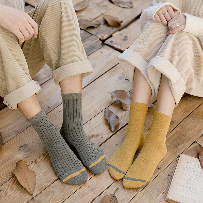 Socks for Men and Women Lovers Socks Mid-tube Socks Autumn and Winter Thickened Cotton Socks Long Tube Cotton Deodorant Japanese Style Vertical Strip Men's Socks