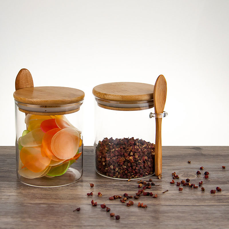 New kitchen utensils glass condiment bottle creative glass bottle with lid kitchen finishing condiment bottle glass condiment jar