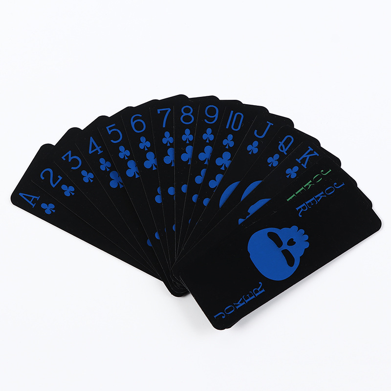 Wholesale fluorescent PVC black playing cards leisure entertainment personalized waterproof plastic poker card logo printing