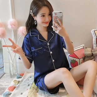 2024 Pajamas Women's Summer Short-sleeved Silk Summer Thin Home Clothes Two-piece Ice Silk Shorts suit