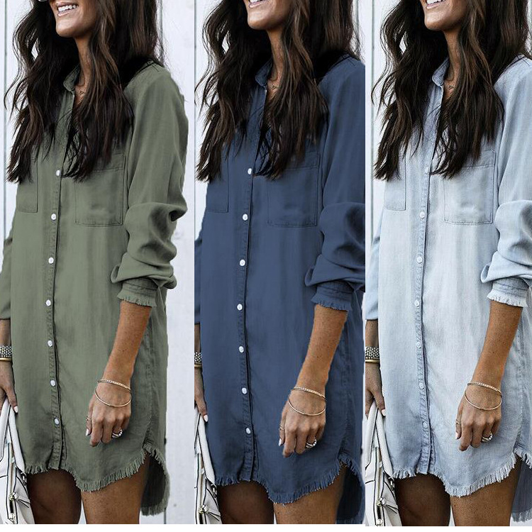 Factory Direct purchase wish AliExpress sales women's Denim shirt slim slimming long sleeve shirt dress Women's